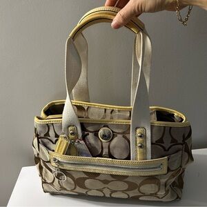 Coach Brown and Cream Tote with Yellow Accents